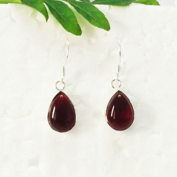 925 Sterling Silver Garnet Earrings Handmade Jewelry Gemstone Birthstone Earrings front picture