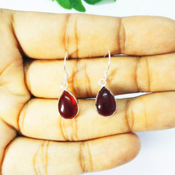 925 Sterling Silver Garnet Earrings Handmade Jewelry Gemstone Birthstone Earrings hand picture