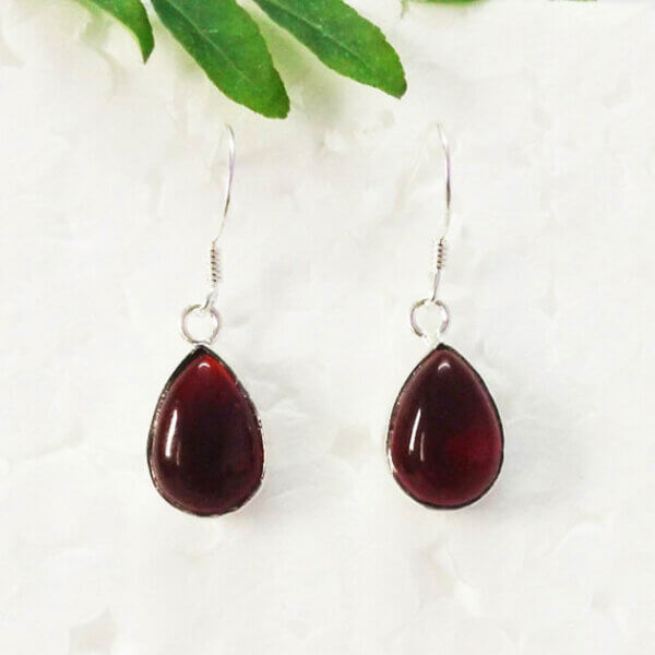 925 Sterling Silver Garnet Earrings Handmade Jewelry Gemstone Birthstone Earrings front picture