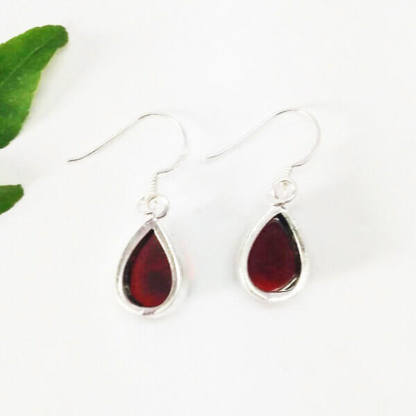 925 Sterling Silver Garnet Earrings Handmade Jewelry Gemstone Birthstone Earrings back picture