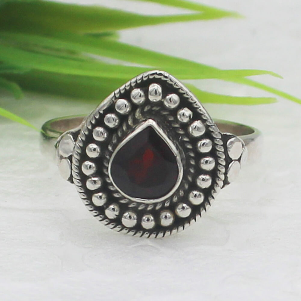 925 Sterling Silver Garnet Ring, Handmade Jewelry, Gemstone Birthstone Ring, Gift For Her