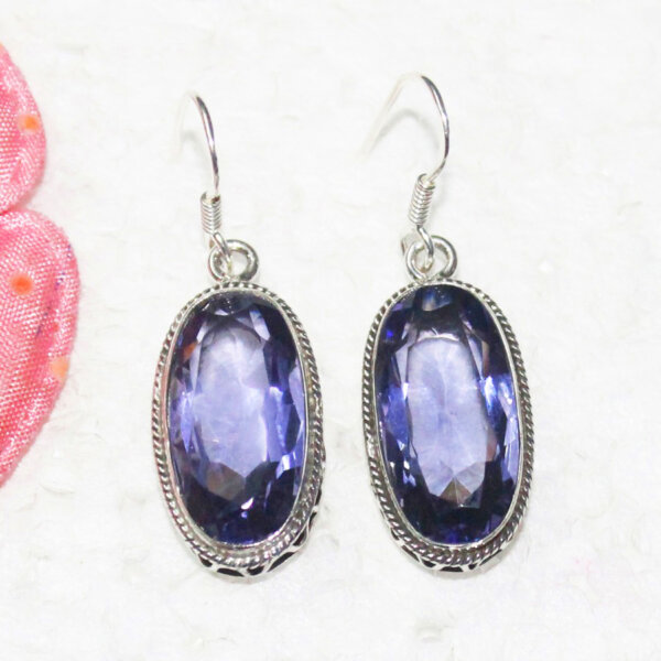 925 Sterling Silver Iolite Earrings Handmade Jewelry Gemstone Birthstone Earrings front picture