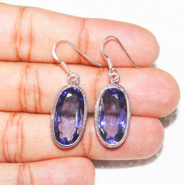 925 Sterling Silver Iolite Earrings Handmade Jewelry Gemstone Birthstone Earrings hand picture