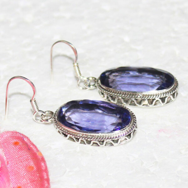 925 Sterling Silver Iolite Earrings Handmade Jewelry Gemstone Birthstone Earrings side picture