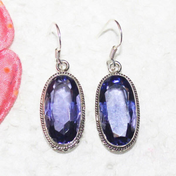 925 Sterling Silver Iolite Earrings Handmade Jewelry Gemstone Birthstone Earrings front picture