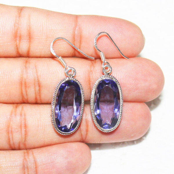 925 Sterling Silver Iolite Earrings Handmade Jewelry Gemstone Birthstone Earrings hand picture