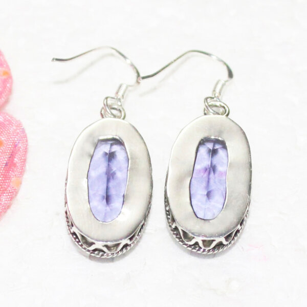 925 Sterling Silver Iolite Earrings Handmade Jewelry Gemstone Birthstone Earrings back picture