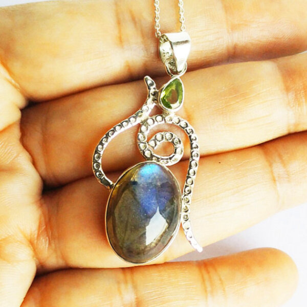 925 Sterling Silver Labradorite Necklace Handmade Jewelry Gemstone Birthstone Ring