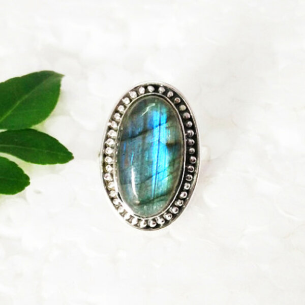 925 Sterling Silver Labradorite Ring Handmade Jewelry Gemstone Birthstone Ring front picture