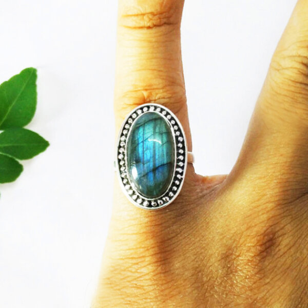 925 Sterling Silver Labradorite Ring Handmade Jewelry Gemstone Birthstone Ring hand picture