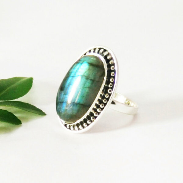 925 Sterling Silver Labradorite Ring Handmade Jewelry Gemstone Birthstone Ring side picture