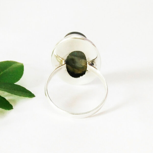 925 Sterling Silver Labradorite Ring Handmade Jewelry Gemstone Birthstone Ring back picture