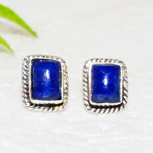 925 Sterling Silver Lapis Earrings Handmade Jewelry Gemstone Birthstone Earrings front picture