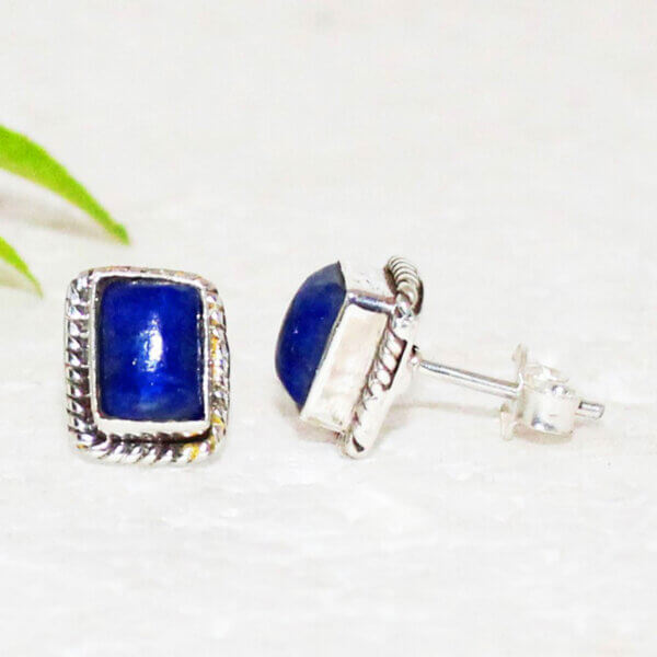 925 Sterling Silver Lapis Earrings Handmade Jewelry Gemstone Birthstone Earrings side picture