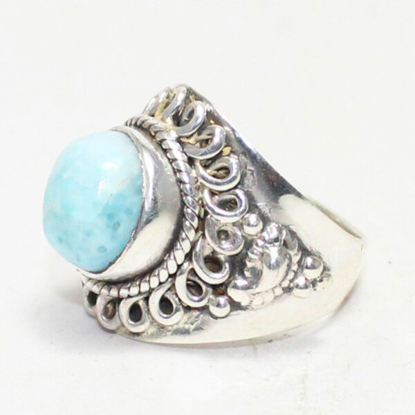 925 Sterling Silver Larimar Ring Handmade Jewelry Gemstone Birthstone Ring side picture