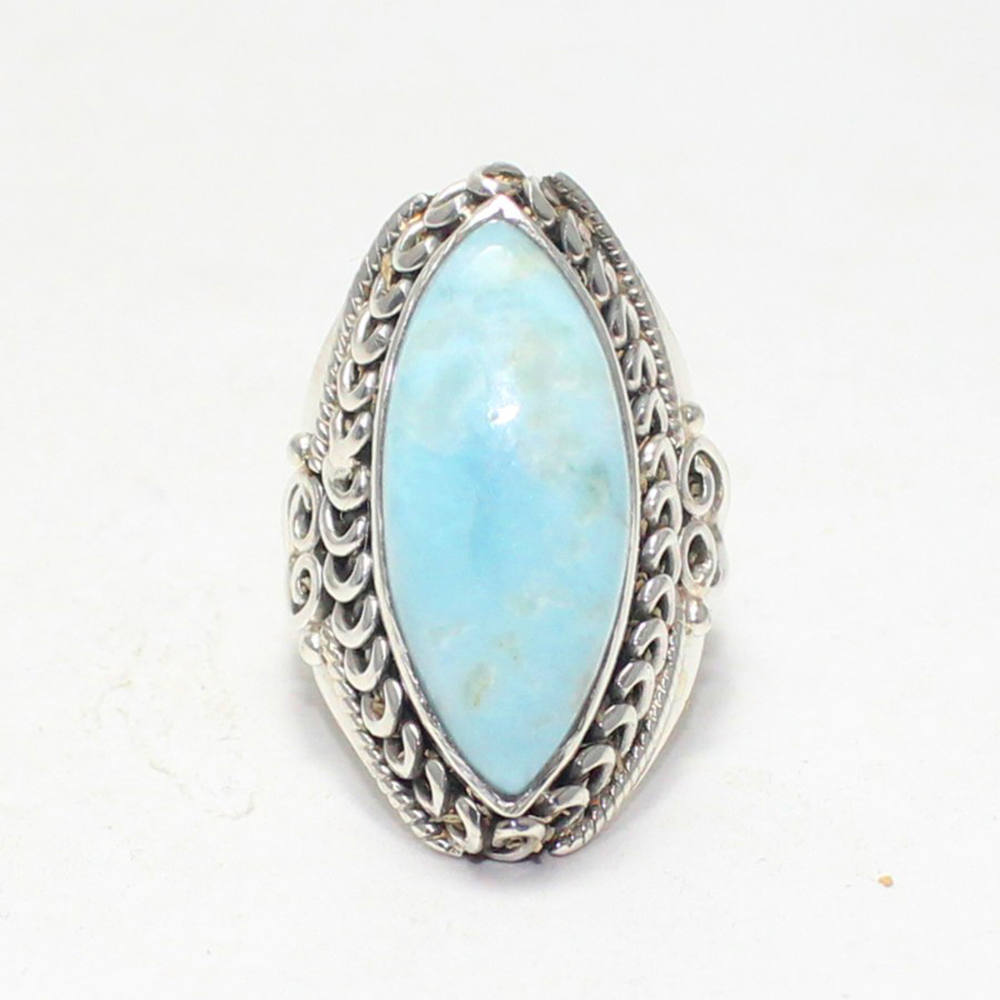 925 Sterling Silver Larimar Ring, Handmade Jewelry, Gemstone Birthstone Ring, Gift For Women