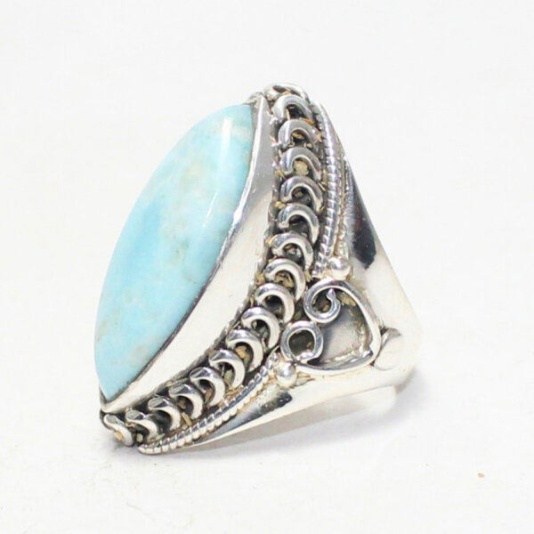 925 Sterling Silver Larimar Ring Handmade Jewelry Gemstone Birthstone Ring side picture