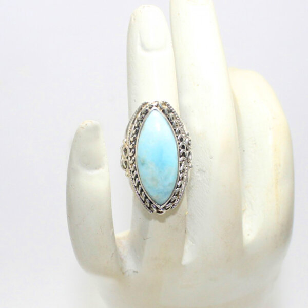 925 Sterling Silver Larimar Ring Handmade Jewelry Gemstone Birthstone Ring hand picture