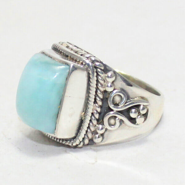 925 Sterling Silver Larimar Ring Handmade Jewelry Gemstone Birthstone Ring side picture