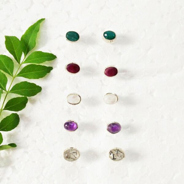 925 Sterling Silver Multi Stone Earrings 5 pairs Handmade Jewelry Gemstone Birthstone Earrings front picture