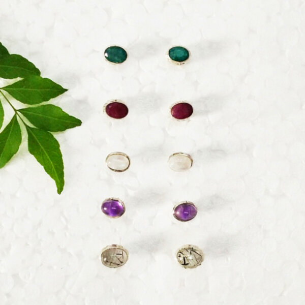 925 Sterling Silver Multi Stone Earrings 5 pairs Handmade Jewelry Gemstone Birthstone Earrings