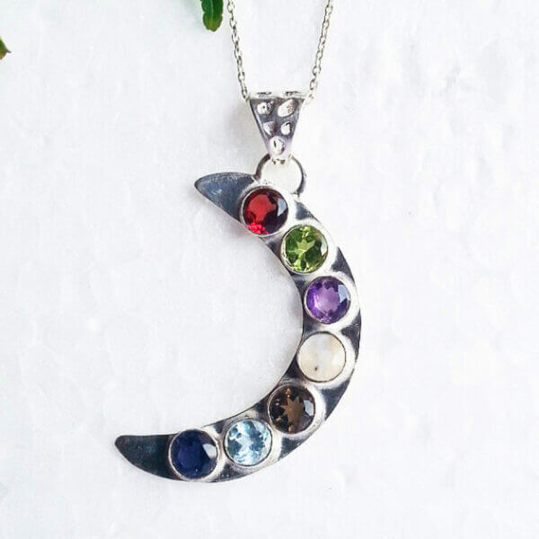 925 Sterling Silver Multi Stone Necklace Handmade Jewelry Gemstone Birthstone Pendant front picture