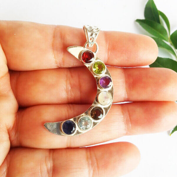 925 Sterling Silver Multi Stone Necklace Handmade Jewelry Gemstone Birthstone Pendant hand picture