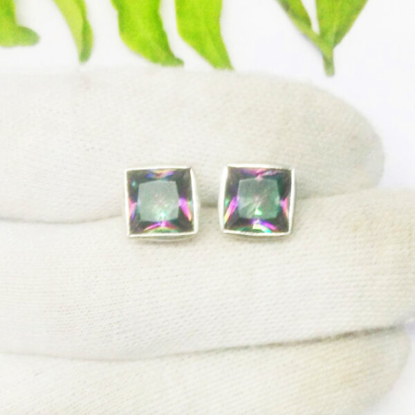 925 Sterling Silver Mystic Topaz Earrings Handmade Jewelry Gemstone Birthstone Earrings hand picture