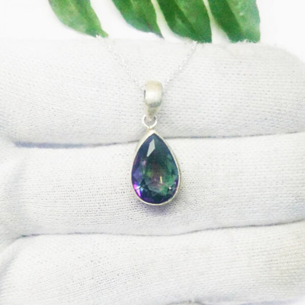 925 Sterling Silver Mystic Topaz Necklace Handmade Jewelry Gemstone Birthstone Pendant hand picture