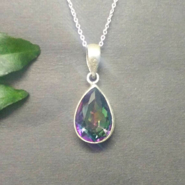 925 Sterling Silver Mystic Topaz Necklace Handmade Jewelry Gemstone Birthstone Pendant front picture