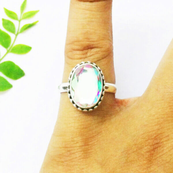 925 Sterling Silver Mystic Topaz Ring Handmade Jewelry Gemstone Birthstone Ring hand picture