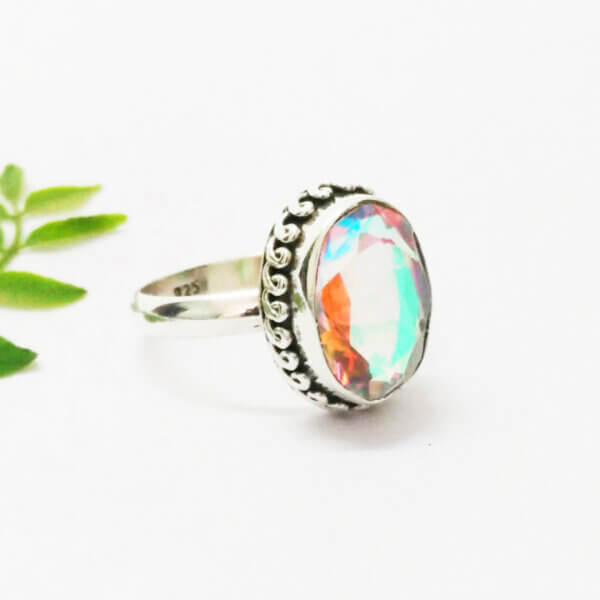 925 Sterling Silver Mystic Topaz Ring Handmade Jewelry Gemstone Birthstone Ring side picture