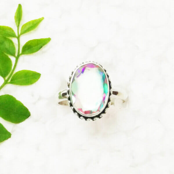 925 Sterling Silver Mystic Topaz Ring Handmade Jewelry Gemstone Birthstone Ring front picture