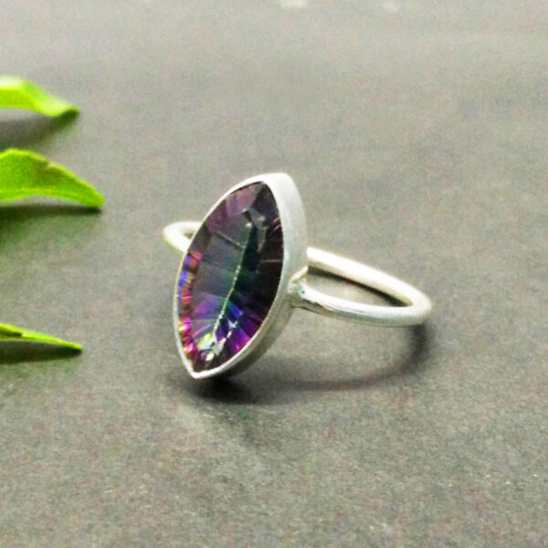 925 Sterling Silver Mystic Topaz Ring Handmade Jewelry Gemstone Birthstone Ring side picture