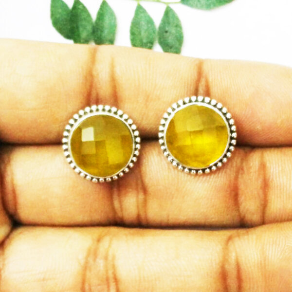 925 Sterling Silver Yellow Onyx Earrings Handmade Jewelry Gemstone Birthstone Earrings hand picture