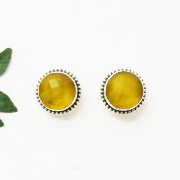 925 Sterling Silver Yellow Onyx Earrings Handmade Jewelry Gemstone Birthstone Earrings front picture