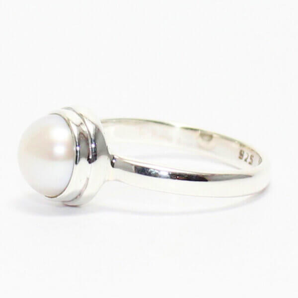 925 Sterling Silver Pearl Ring Handmade Jewelry Gemstone Birthstone Ring side picture