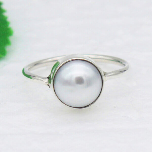 925 Sterling Silver Pearl Ring Handmade Jewelry Gemstone Birthstone Ring front picture