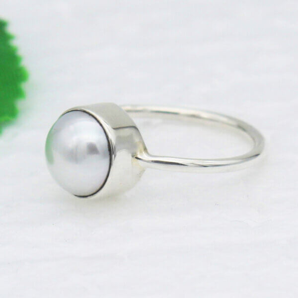 925 Sterling Silver Pearl Ring Handmade Jewelry Gemstone Birthstone Ring side picture