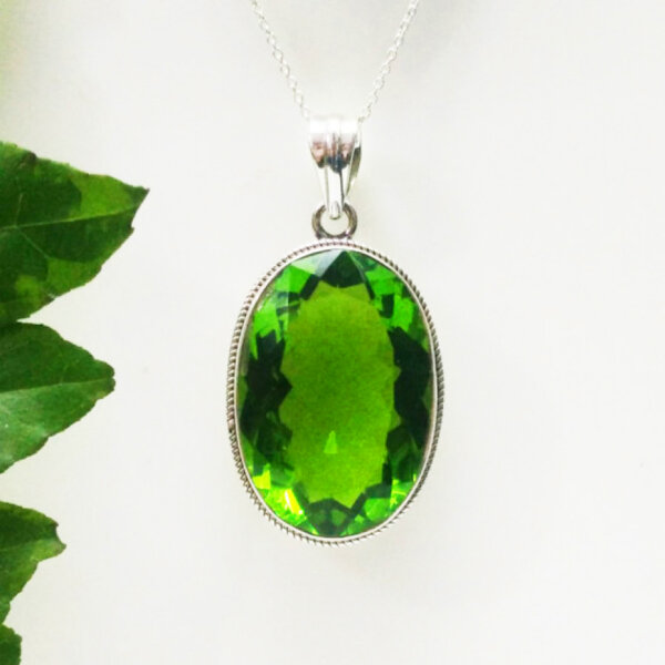 925 Sterling Silver Peridot Necklace Handmade Jewelry Gemstone Birthstone Pendant front picture