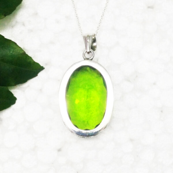 925 Sterling Silver Peridot Necklace Handmade Jewelry Gemstone Birthstone Pendant back picture