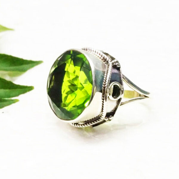 925 Sterling Silver Peridot Ring Handmade Jewelry Gemstone Birthstone Ring side picture