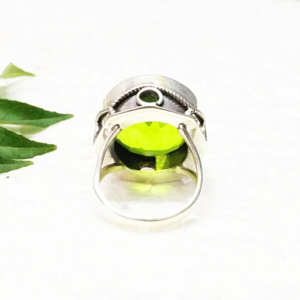 925 Sterling Silver Peridot Ring Handmade Jewelry Gemstone Birthstone Ring back picture