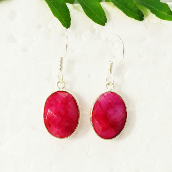 925 Sterling Silver Ruby Earrings Handmade Jewelry Gemstone Birthstone Earrings front picture