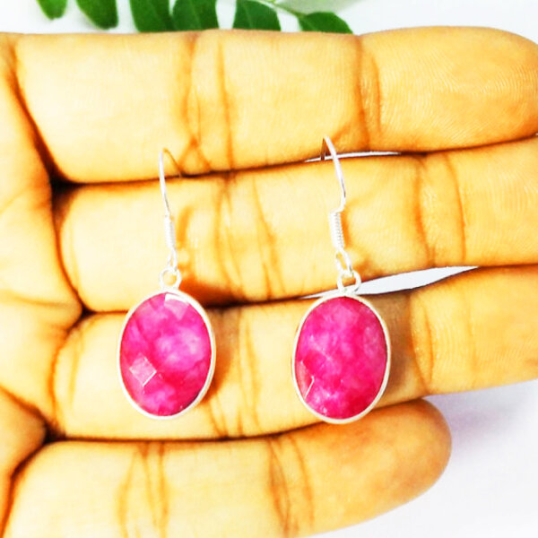 925 Sterling Silver Ruby Earrings Handmade Jewelry Gemstone Birthstone Earrings hand picture