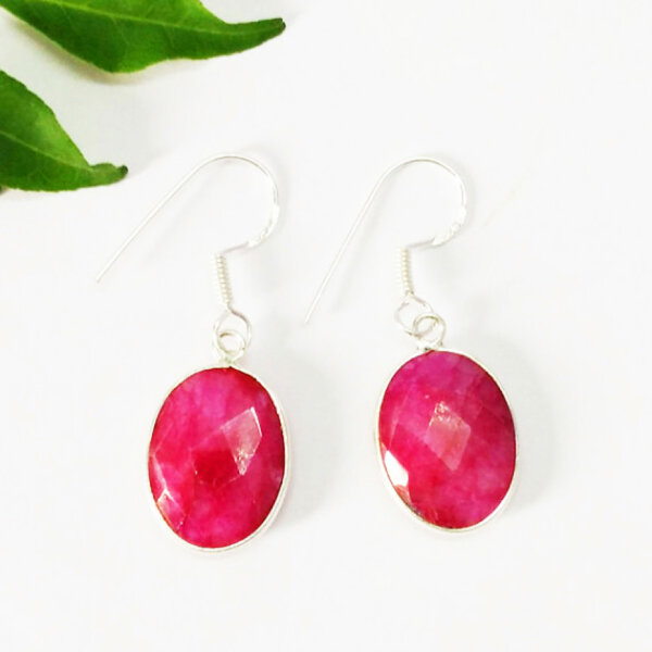 925 Sterling Silver Ruby Earrings Handmade Jewelry Gemstone Birthstone Earrings front picture