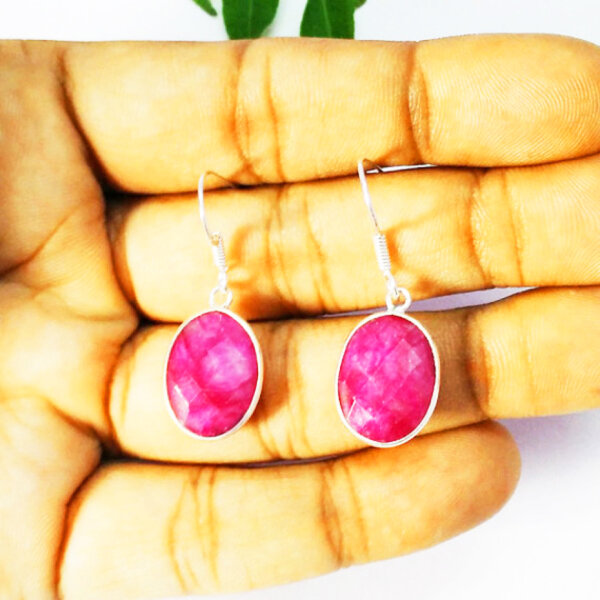 925 Sterling Silver Ruby Earrings Handmade Jewelry Gemstone Birthstone Earrings hand picture