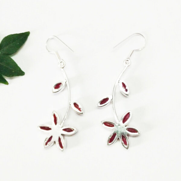 925 Sterling Silver Ruby Earrings Handmade Jewelry Gemstone Birthstone Earrings back picture