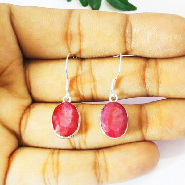 925 Sterling Silver Ruby Earrings Handmade Jewelry Gemstone Birthstone Earrings hand picture