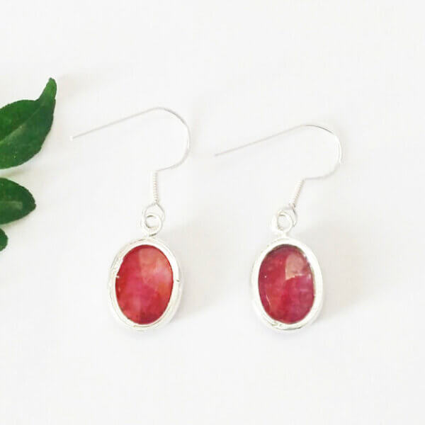 925 Sterling Silver Ruby Earrings Handmade Jewelry Gemstone Birthstone Earrings back picture